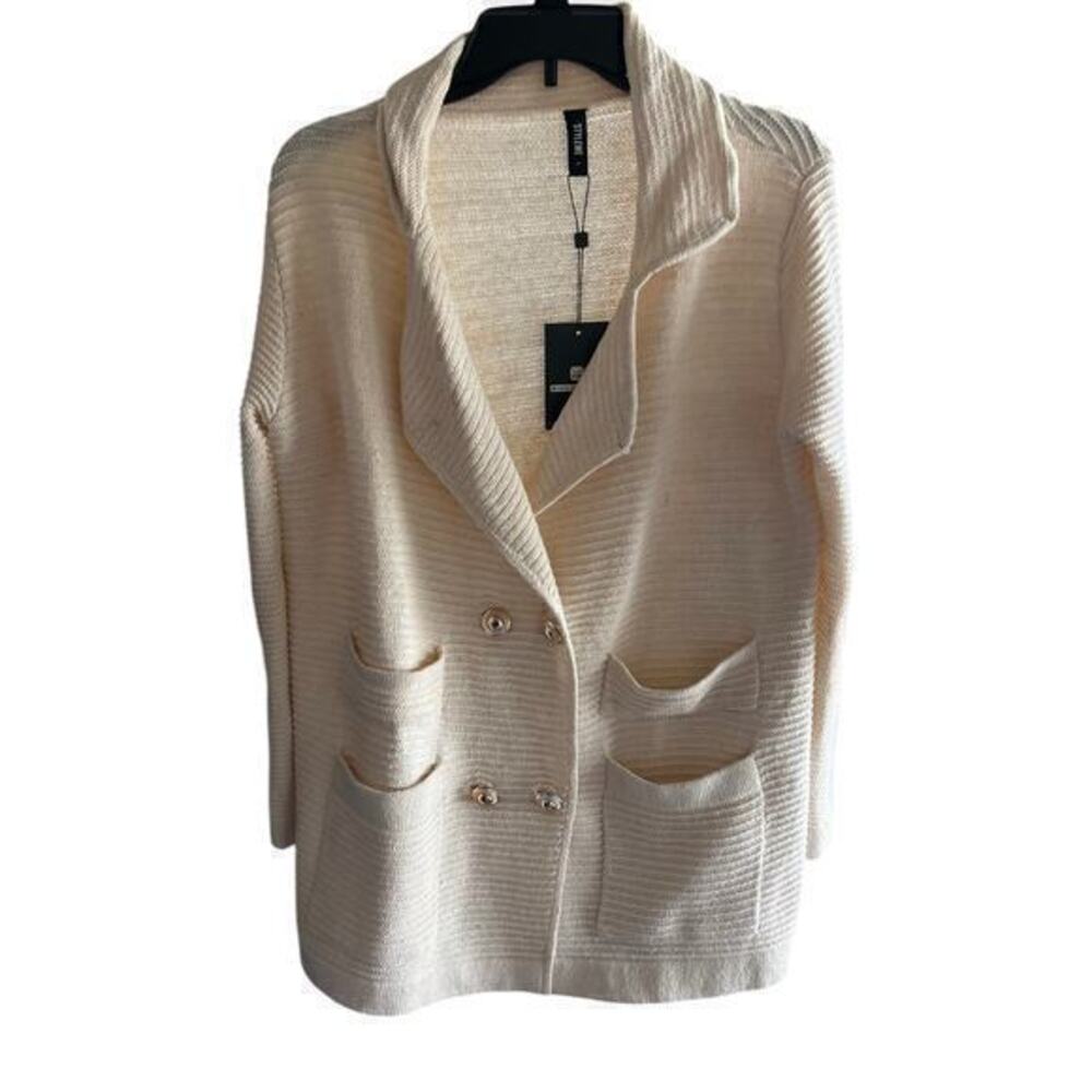 Style We Wool Knit Ribbed Blazer Cream Sweater  Corpcore office siren NWT  M